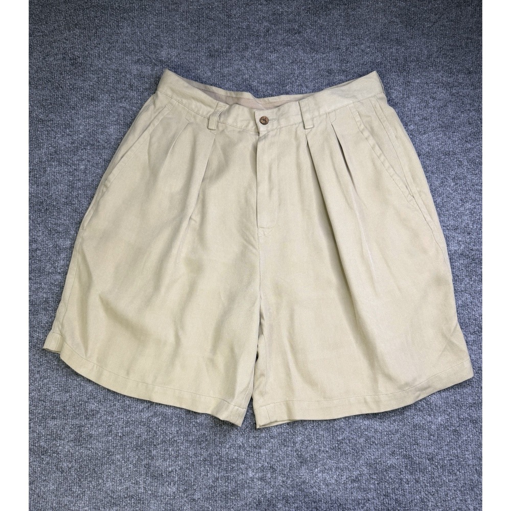 Tommy Bahama Chino Shorts Mens 14 Khaki 100% Silk Relaxed Fit Pleated Classic